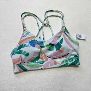 NWT Old Navy Light Support Strappy Sports Bra Size S in Green Palm Print
